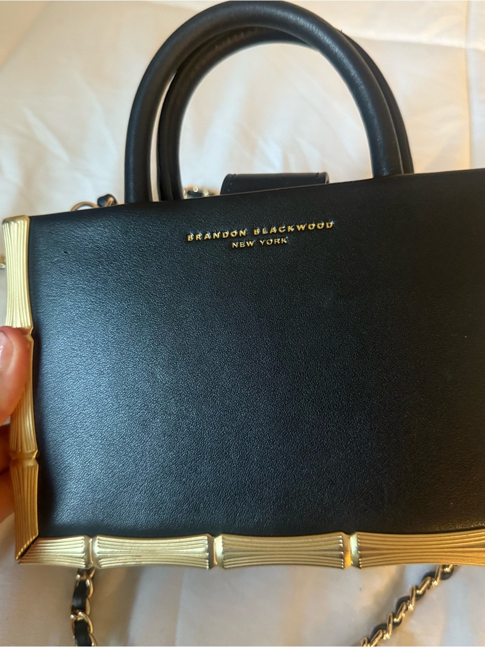 Brandon Blackwood Black & Gold Bamboo Tote / Crossbody Bag ✨ - Picture 2 of 8